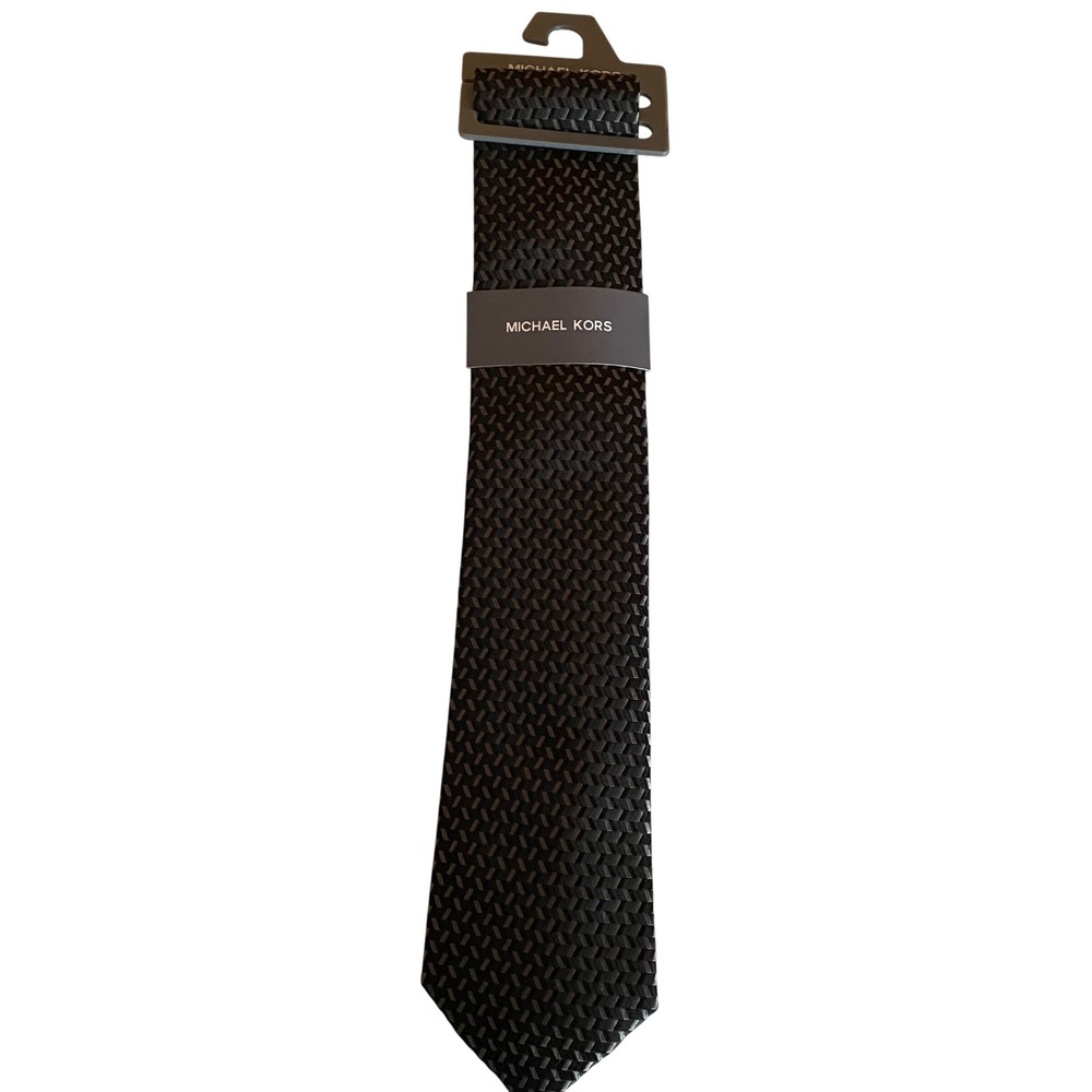 Michael Kors NEW Men's Tie Black Gray Geometric Chevron Pattern necktie